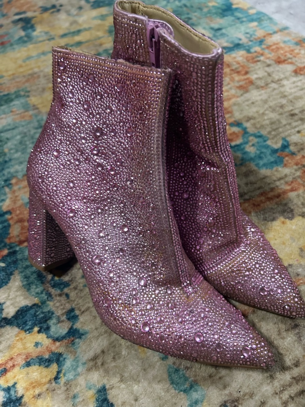 Betsey Johnson Pink Rhinestone Pointed Ankle Booties